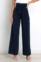 High Waist Tie Front Wide Leg Pants