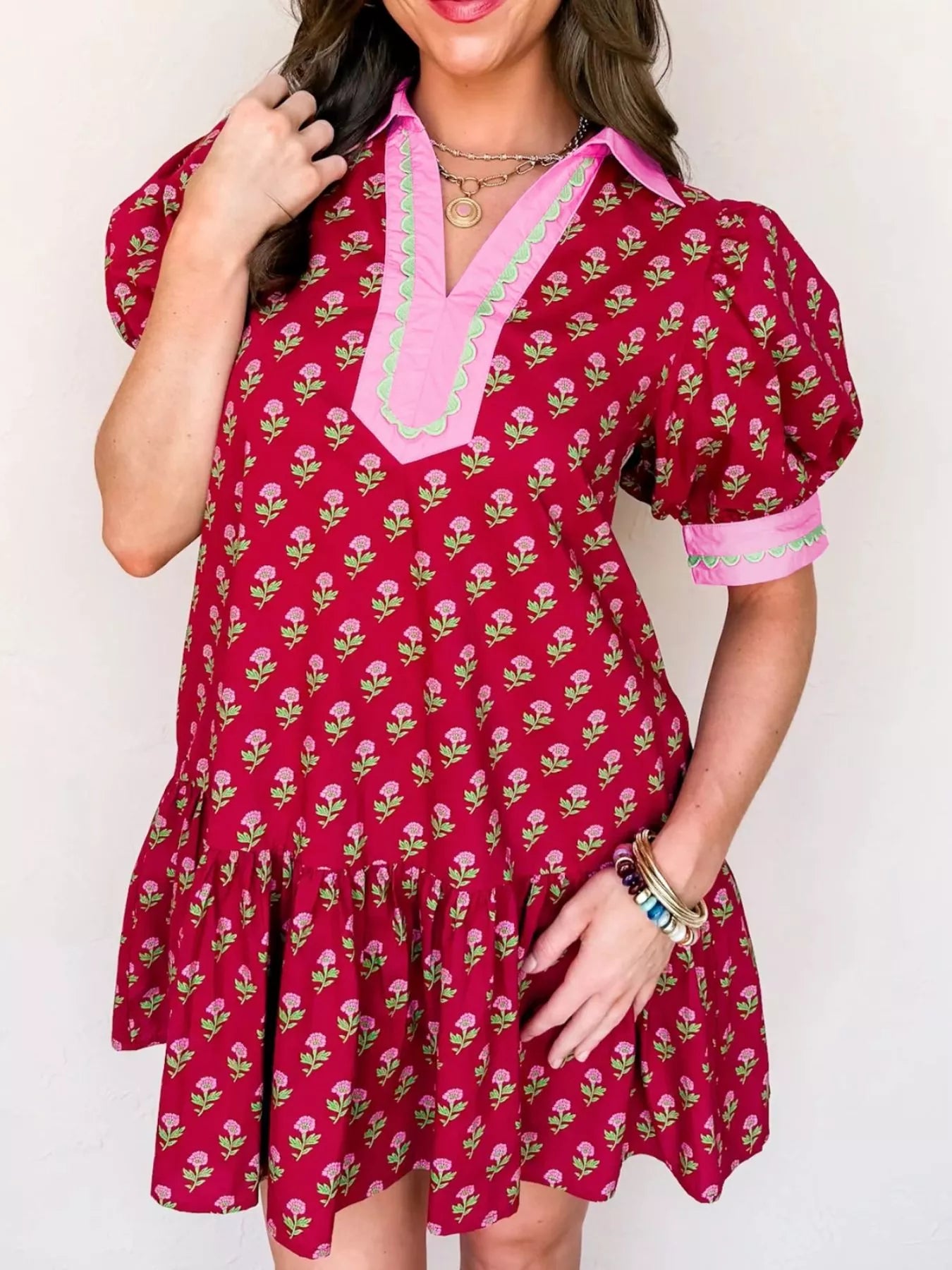 Floral Print Ruffle Hem Mini Dress