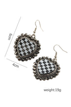 Black Crystal Checkered Heart Studded Trim Vintage Earrings