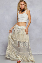 POL Crochet Floral Flared Skirt with Elastic Waist Band