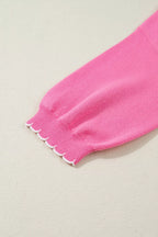 Ribbon Bow Print Contrast Stitch Trim Drop Shoulder Sweater