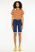 Kancan Mid Rise Bermuda Denim Shorts