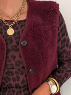 Fleece Button-Down Vest Coat