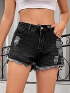 Distressed Raw Hem Denim Shorts