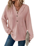 Full Size Button Detail Waffle Knit Hoodie Plus Size