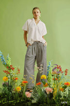 Umgee Drawstring Striped Wide-Leg Pants