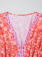 Floral Print Tasseled Tied Sleeve Empire Waist Dress