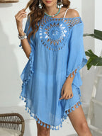 Tassel Crochet Round Neck Cover-Up