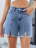 Raw Hem Slit Denim Shorts