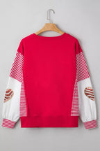 Color Block Striped Patchwork Valentines Day Sequin Heart Graphic Sweatshirt