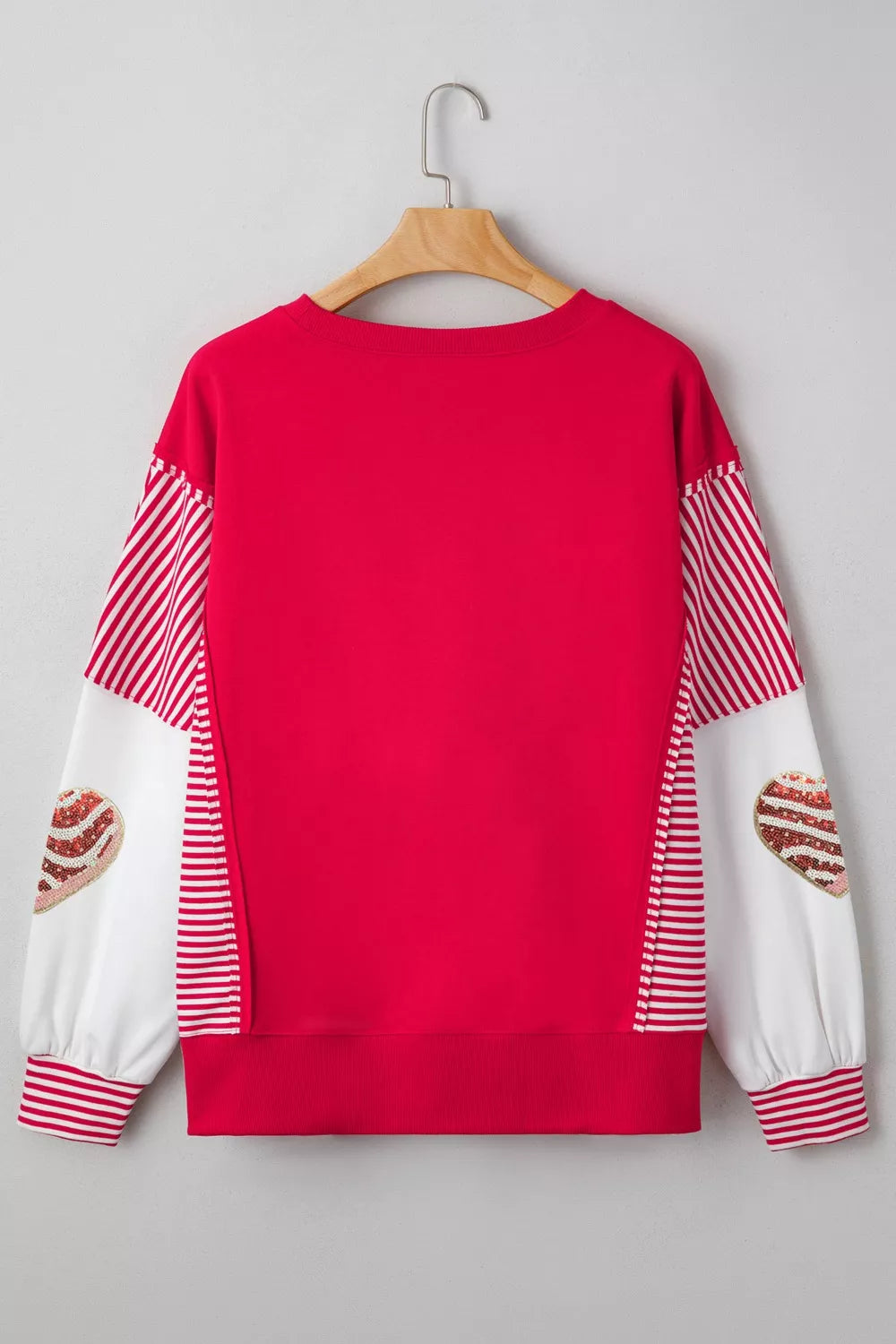 Color Block Striped Patchwork Valentines Day Sequin Heart Graphic Sweatshirt