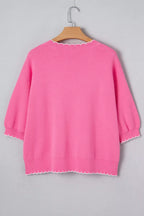 Ribbon Bow Print Contrast Stitch Trim Drop Shoulder Sweater