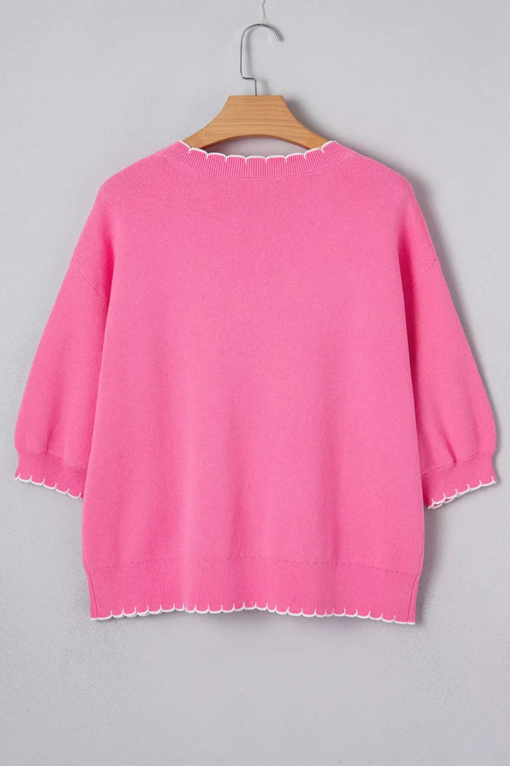 Ribbon Bow Print Contrast Stitch Trim Drop Shoulder Sweater