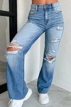 Mid Rise Distressed Sneak Peek Straight Leg Jeans
