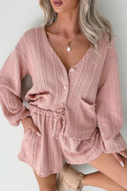 Cable Knit V Neck Cardigan and Shorts Set