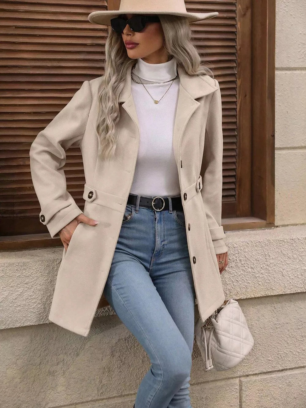 Collared Neck Button Up Coat