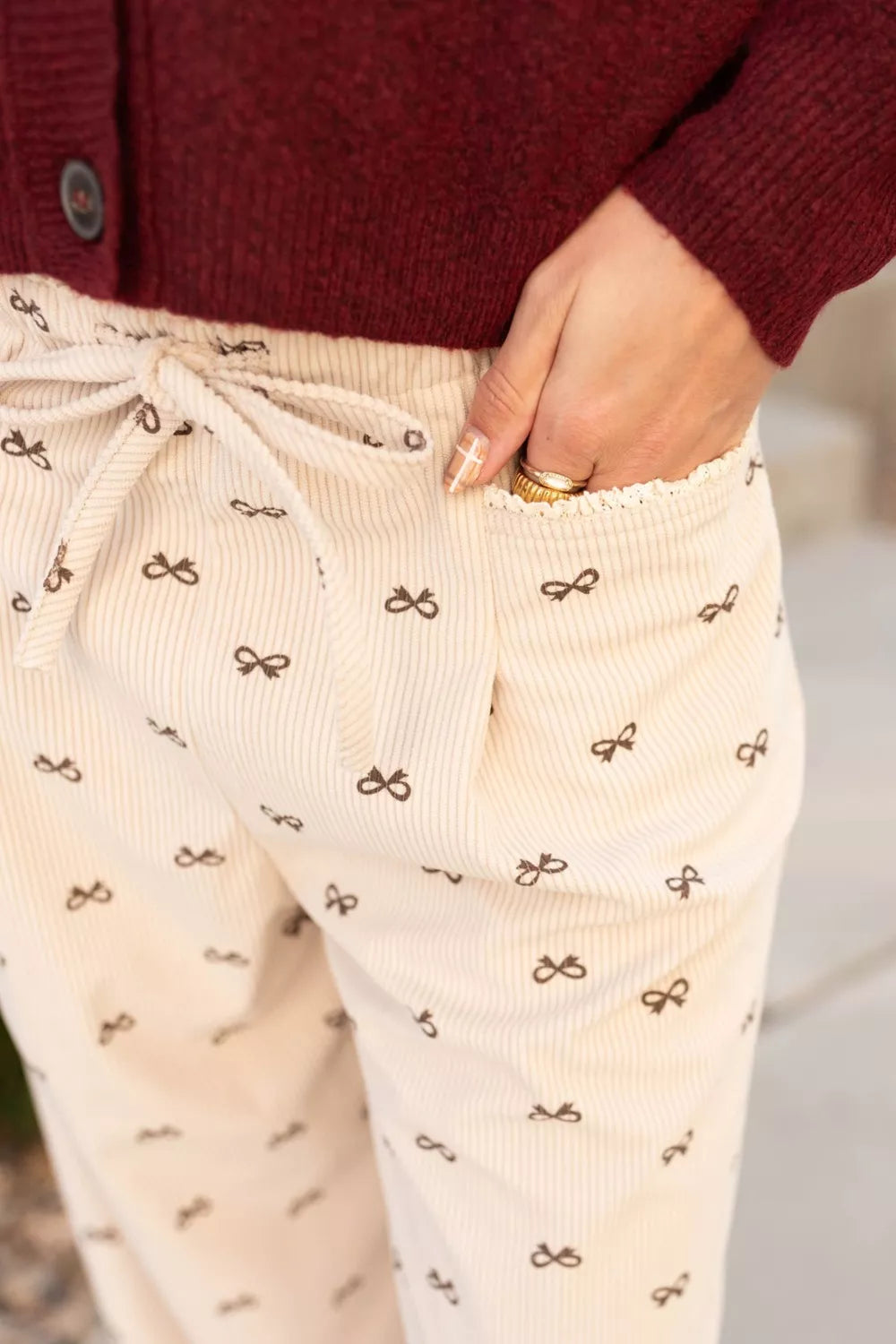 Bow Print Wide Leg Pants