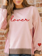 Color Block Patchwork Lovers Embroidered Letter Sweatshirt