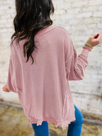 Ribbed Knit Dropped Shoulder Sweatshirt