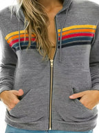 Full Size Striped Zip-Up Hoodie Plus Size
