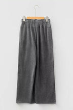 Mineral Wash Lace-up High Waist Raw Hem Patched Pocket Pants