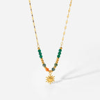 Bohemian Sun Charm Beaded Stainless Steel Necklace