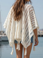 Openwork Tassel Open Front Knit Cover Up