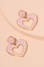 Pink Glaze Heart Polka Dot Stud Earrings