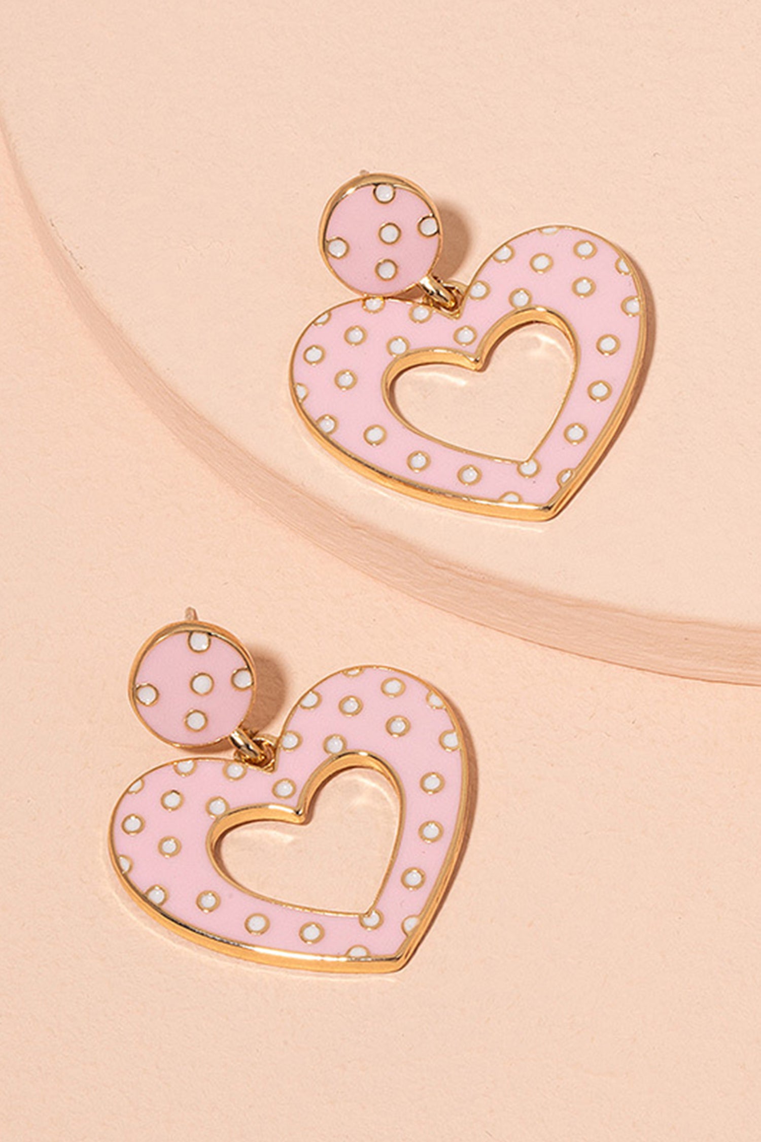 Pink Glaze Heart Polka Dot Stud Earrings