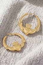 Gold Retro Claddagh Hoop Stainless Plated Earrings