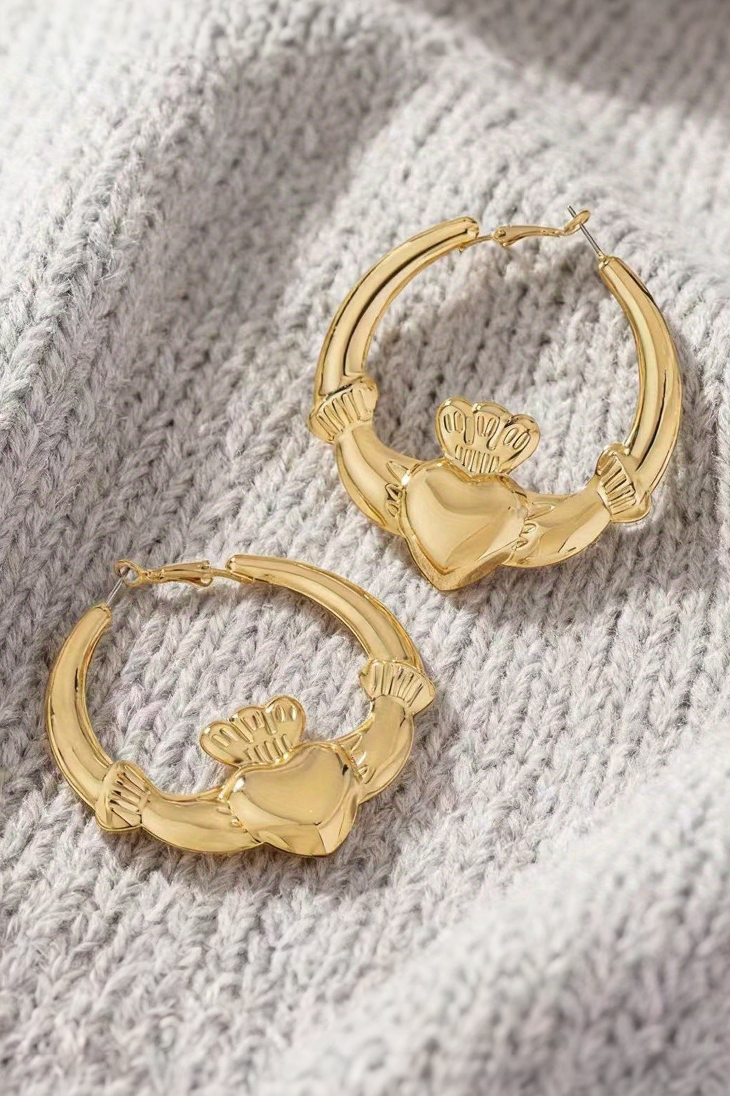 Gold Retro Claddagh Hoop Stainless Plated Earrings