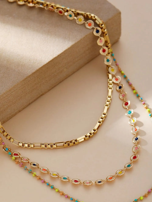 18K Gold-Plated Layered Resin Bead Necklace