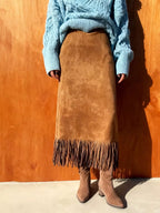 Suede Fringe Midi Skirt