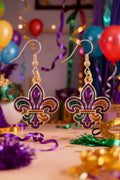 Gold Bold Shimmery Fleur De Lis Open Hook Earrings