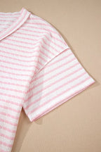 Plus Size Stripe Plus Size V Neck Exposed Seam Patchwork T Shirt