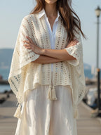 Openwork Tassel Open Front Knit Cover Up