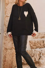 Heart Round Neck Long Sleeve Sweater