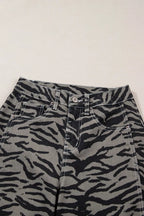 Zebra Stripe Printed Wide Leg Jeans