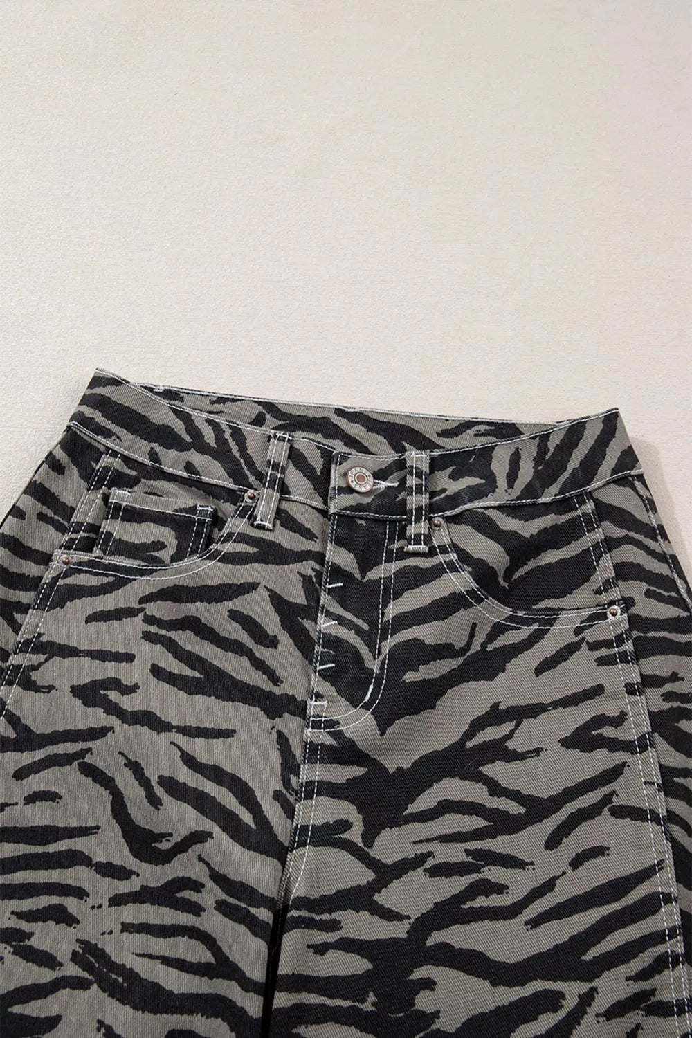 Zebra Stripe Printed Wide Leg Jeans