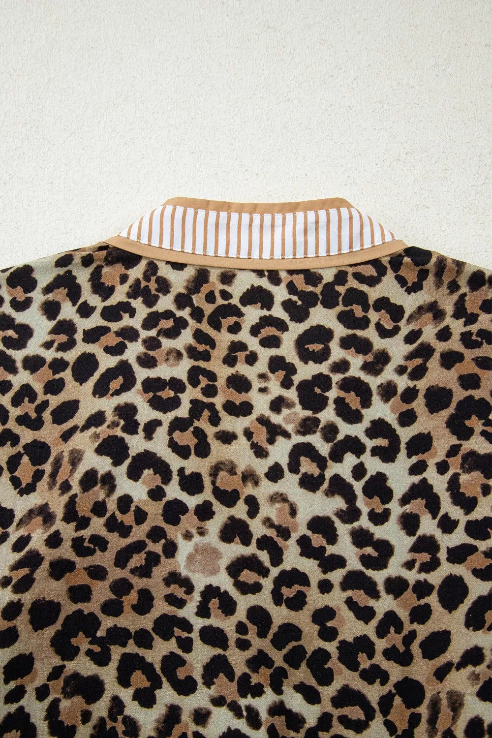 Contrast Striped Trim V Neck Leopard Shirt