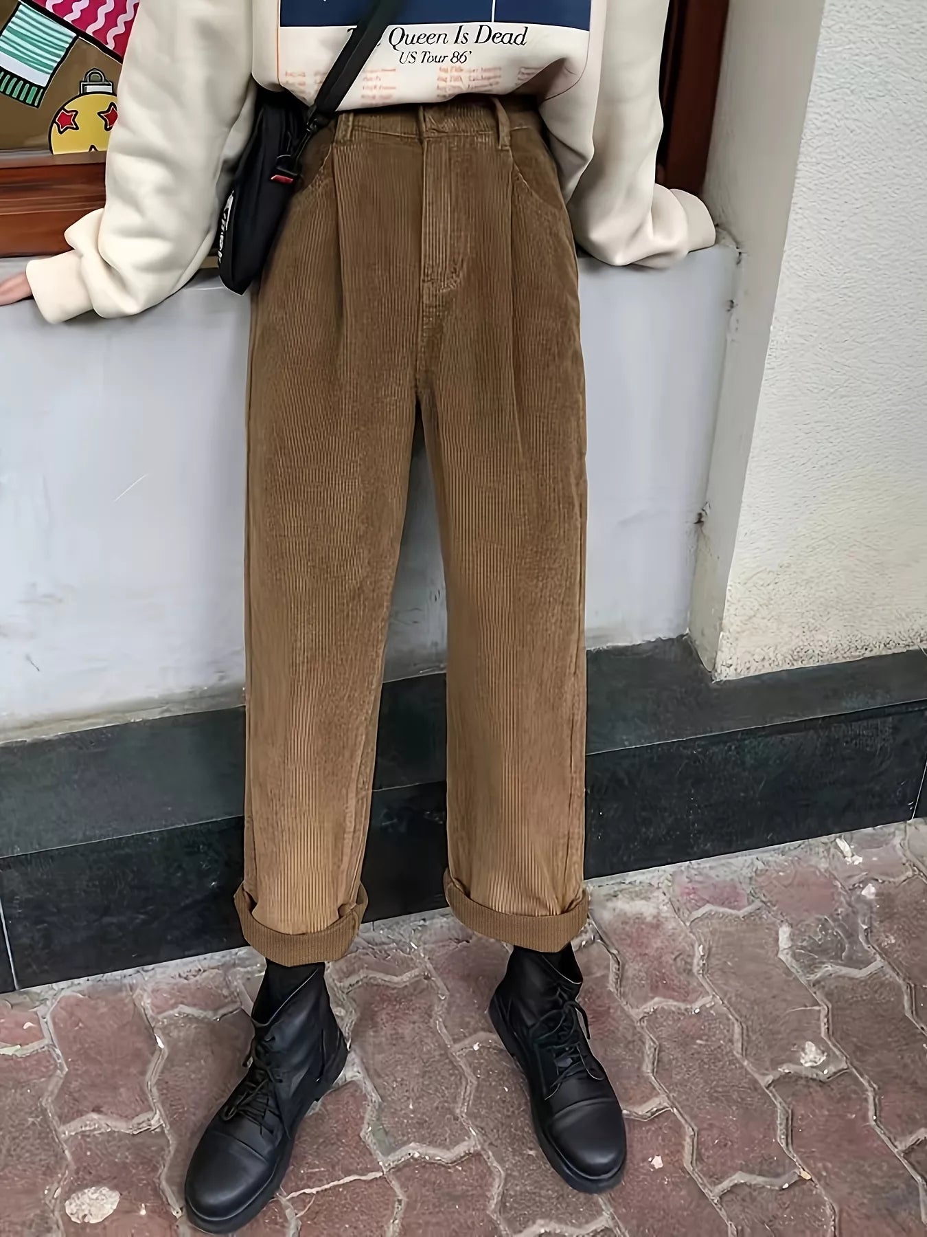 Full Size Vintage Corduroy Wide Leg Pants Plus Size