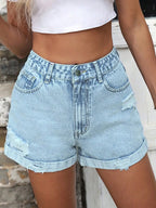 High-Waisted Distressed Denim Shorts