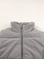 Corduroy Stand Neck Zipped Puffer Vest