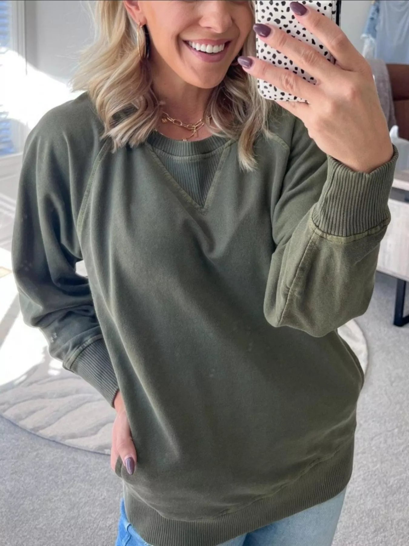 Full Size Crew Neck Raglan Sleeve Sweatshirt Plus Size