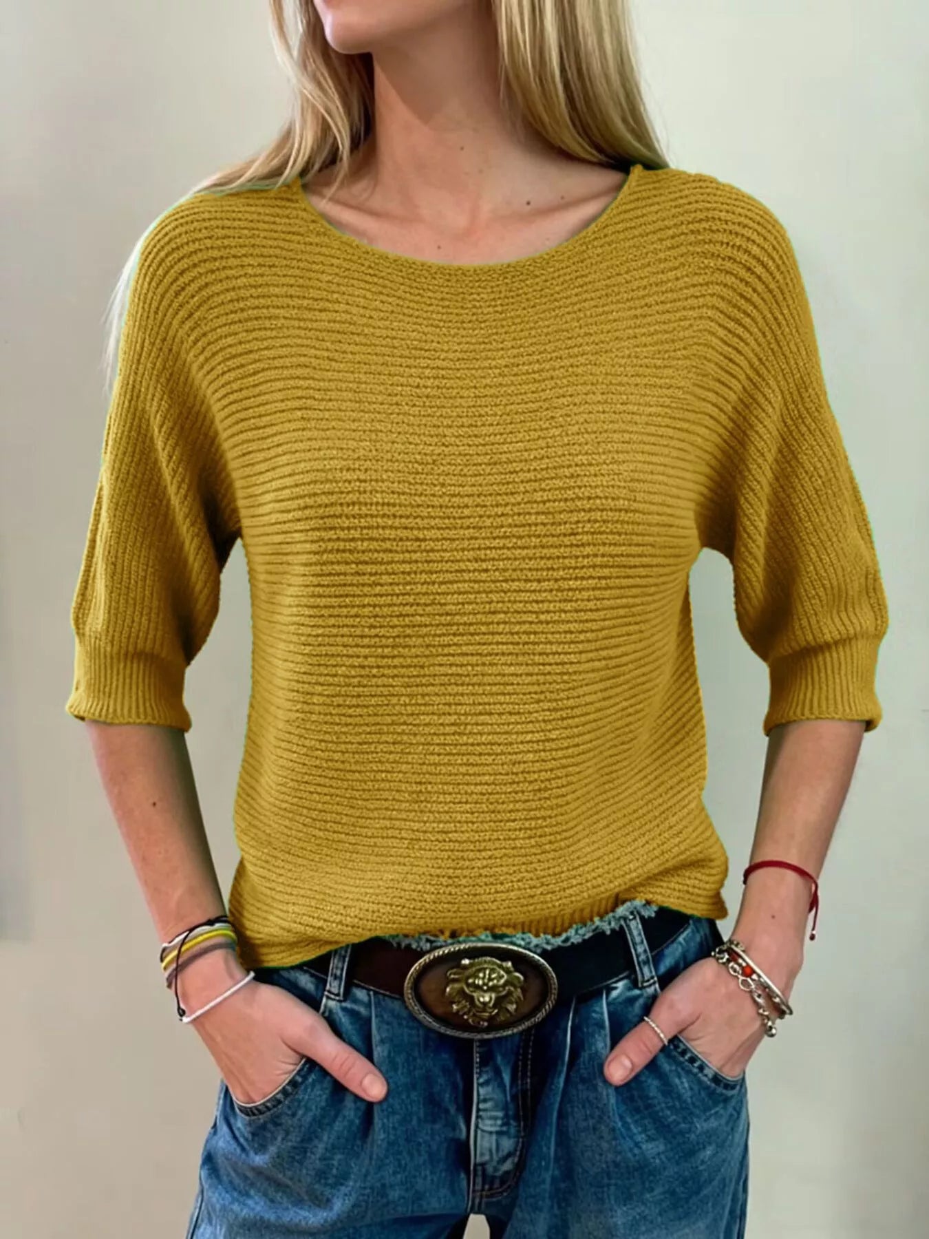 Full Size Ribbed Knit Round Neck Sweater Plus Size