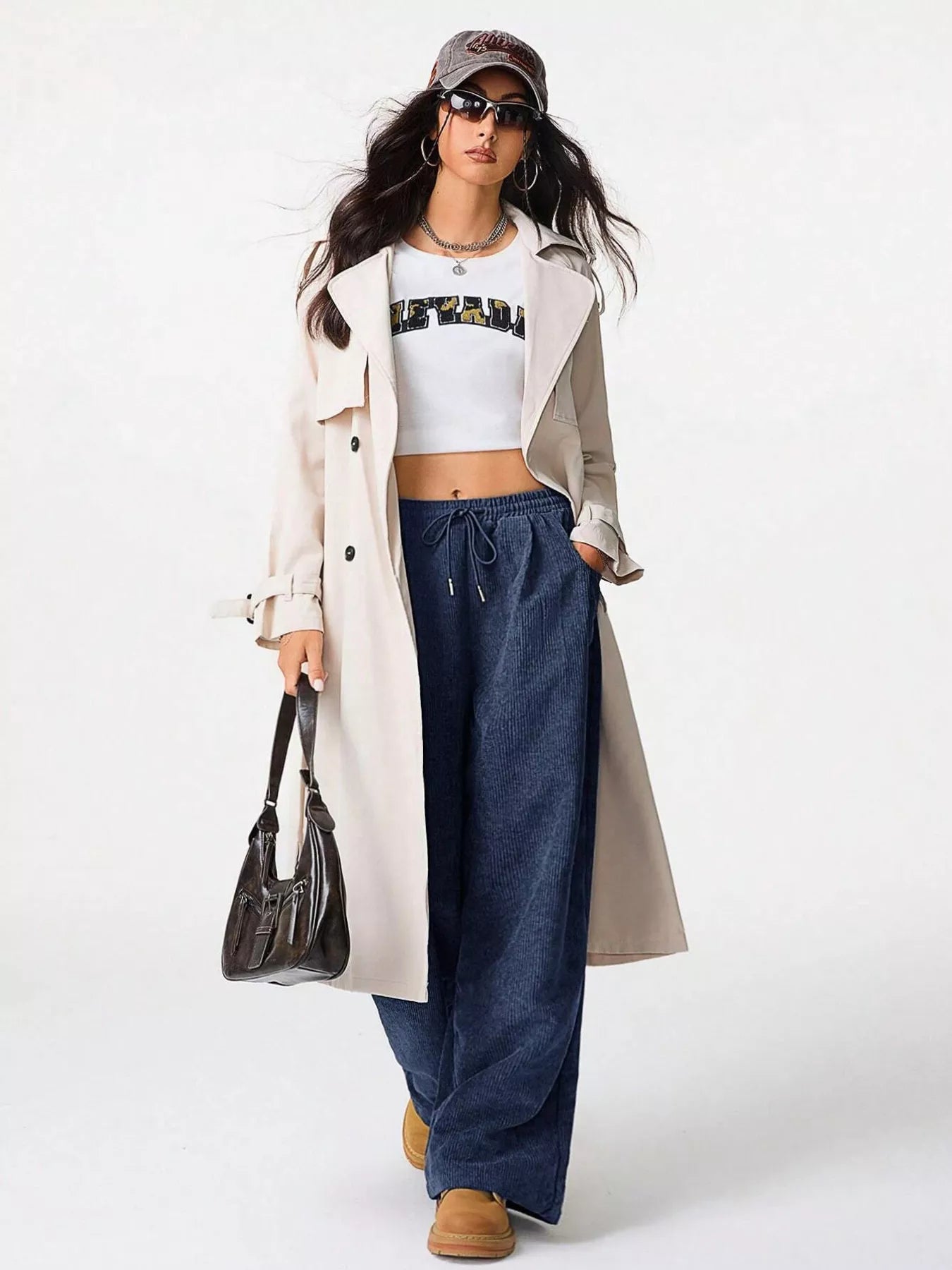 Relaxed Fit Corduroy Pants with Drawstring