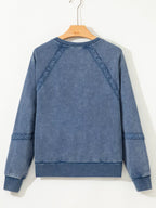 Lace Patchwork Detail Notched Neck Mineral Wash Baggy Sweatshirt