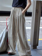 Full Size Striped Drawstring Waist Wide Leg Pants Plus Size