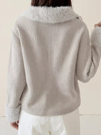 Fluffy Trim Zip-Up Cardigan