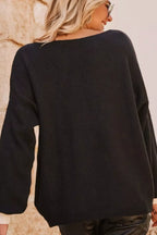 Heart Round Neck Long Sleeve Sweater